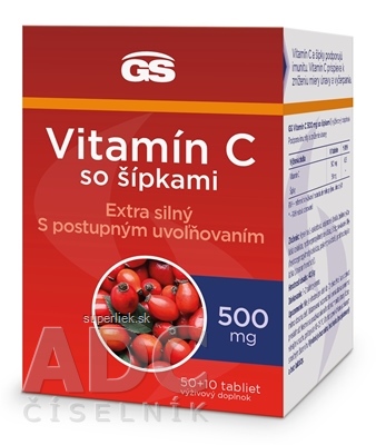 GS Vitamín C 500 mg so šípkami tbl 50+10 (inov.2023) (60 ks)