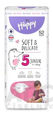 bella HAPPY Soft&Delicate 5 Junior detské plienky (11-18 kg) 1x52 ks