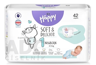 bella HAPPY Soft&Delicate 1 Newborn detské plienky (2-5 kg) 1x42 ks