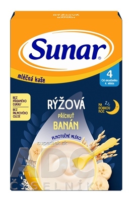 Sunar mliečna KAŠA RYŽOVÁ Na dobrú noc príchuť banán (od ukonč. 4. mesiaca) 1x210 g