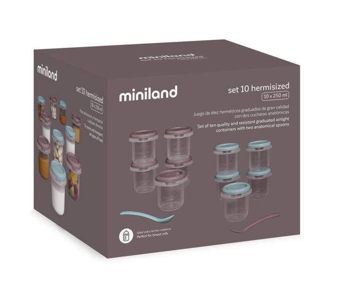 Miniland Nádoby na uskladnenie stravy, Terra, 10x250ml, ružové/modré