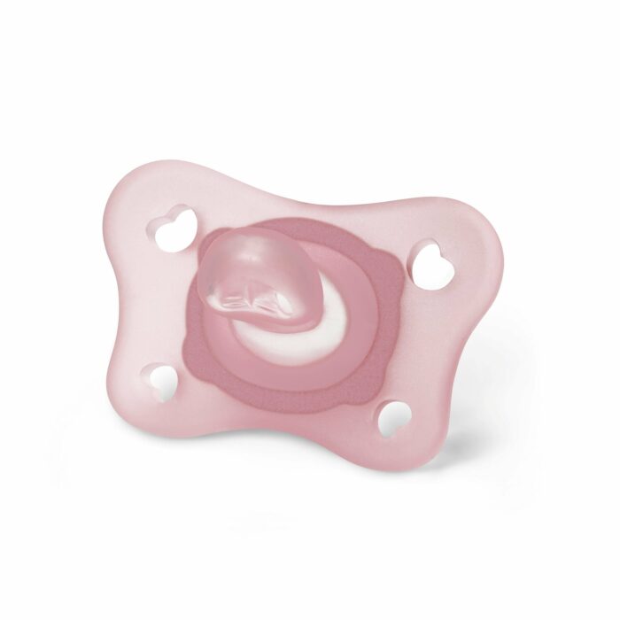 Chicco Physio Forma Mini Soft upokojujúce cumlíky, 2ks, ružová/transparentná, 0-2m
