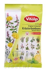 Vitalp Kräuterbonbons Citrón + medovka švajčiarske bylinné cukríky, bez cukru 1x75 g