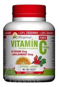 BIO Pharma Vitamín C so šípkami 1000 mg FORTE tbl (šípky 25 mg + Bioflavonoidy 34 mg) 90+30 (+33% ZADARMO) (120 ks)