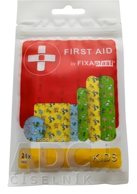 FIXAplast FIRST AID KIDS náplasť MIX stripy, rôzne veľkosti, tvary a motívy 1x24 ks