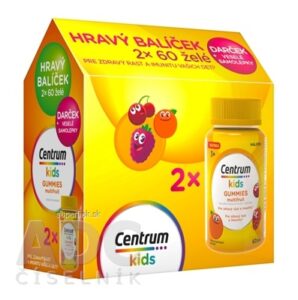 Centrum kids GUMMIES multifruit (darčekové balenie) želé s vitamínmi a minerálmi 2x60 ks + darček: veselé samolepky, 1x1 set