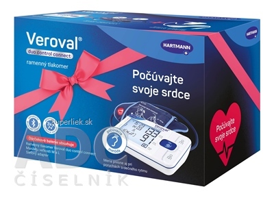 Veroval Duo Control Connect Darčekové balenie tlakomer digitálny ramenný s manžetami M (22-32 cm) a L (32-42 cm) + sieťový adaptér, 1x1 set