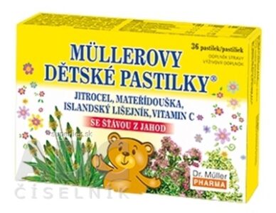 MÜLLEROVE DETSKÉ PASTILKY so šťavou z jahôd, s vitamínom C, 1x36 ks