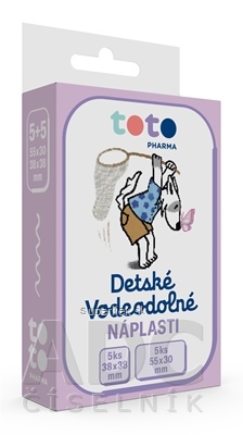 TOTO DETSKÉ VODEODOLNÉ NÁPLASTI 2 veľkosti (5 ks 38x38 mm, 5 ks 55x30 mm) 1x10 ks