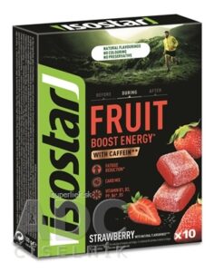 Isostar Energy Fruit Boost strawberry jahodové energetické želé kocky s kofeínom 10x10 g (100 g)