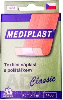 MEDIPLAST Textilná náplasť 1463 Classic 6 cm x 1 m, s vankúšikom, 1x1 ks