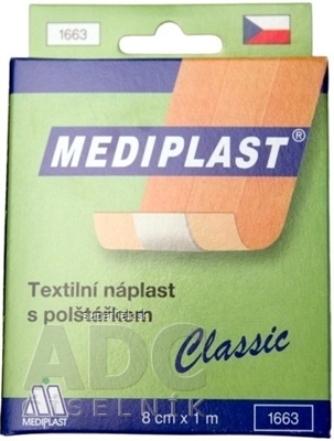 MEDIPLAST Textilná náplasť 1663 Classic 8 cm x 1 m, s vankúšikom, 1x1 ks