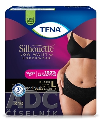 TENA Silhouette Plus Low Waist Black L čierne dámske naťahovacie inkontinenčné nohavičky 1x10 ks