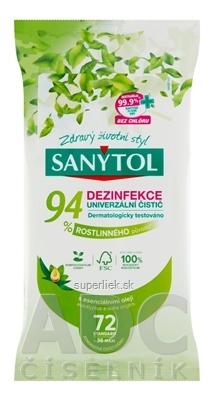 SANYTOL Dezinfekcia UTIERKY univerzálny čistič (94% rastlinný), eukalyptus a mäta 1x36 ks