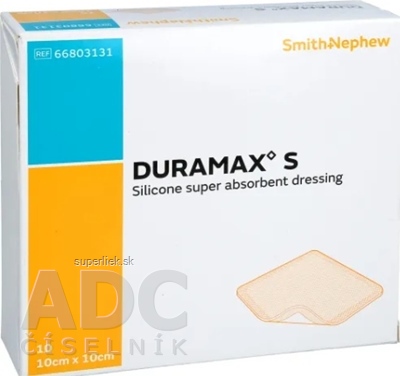DURAMAX S silikónový superabsorpčný obväz (krytie), 10x10 cm, 1x10 ks