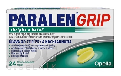 PARALEN GRIP chrípka a kašeľ tbl flm 500 mg/15 mg/5 mg (blis.PVC/Al) 1x24 ks