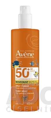 AVENE RESISTANT SPREJ pre celú rodinu SPF 50+ na opaľovanie, veľmi vysoká ochrana 1x400 ml
